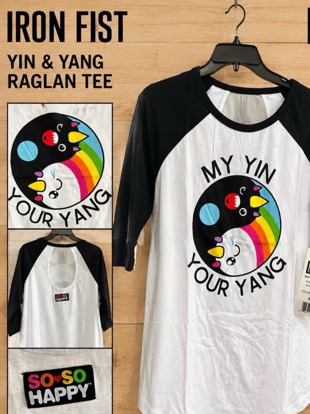NWT SoSoHappy x Iron Fist White Raglan Graphic Tee My Yin Your Yang - Size XL - Picture 2 of 11